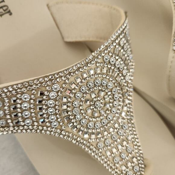 Olivia Miller Batumi Women's Cream Bling Rhinestone Wedge Thong Style Slip On - Picture 6 of 6